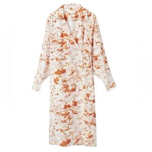 COS Wrap Retro Print Long Sleeved Collared Wrap Midi Dress Orange Pockets 12